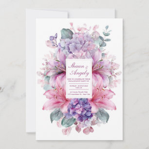 Invitation Lilium rose élégant Hydrangea pourpre Aquarelle