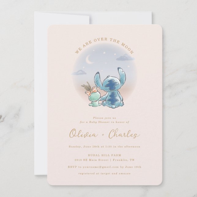 Invitation Lilo et Stitch | Au-dessus de la lune - Baby showe (Devant)