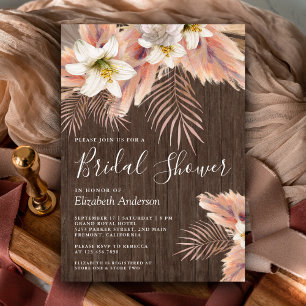 Invitation Lily blanche Fleur de palmier Pampas Bois Mariage