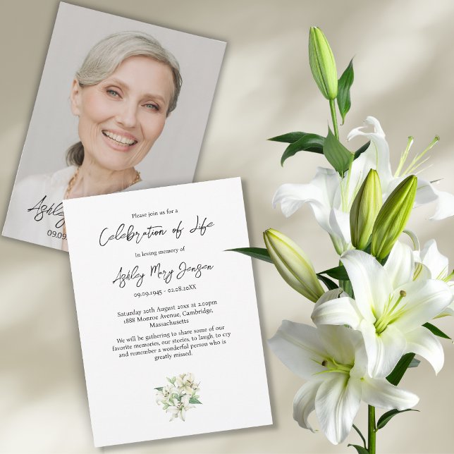 Invitation Lily Celebration of Life Photo Funeral (Créateur téléchargé)