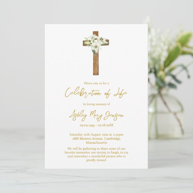 Invitation Lily Cross Celebration of Life Funeral (Debout devant)