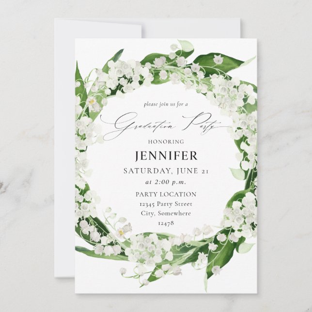 Invitation Lily de la Vallée White Floral Graduation Party (Devant)