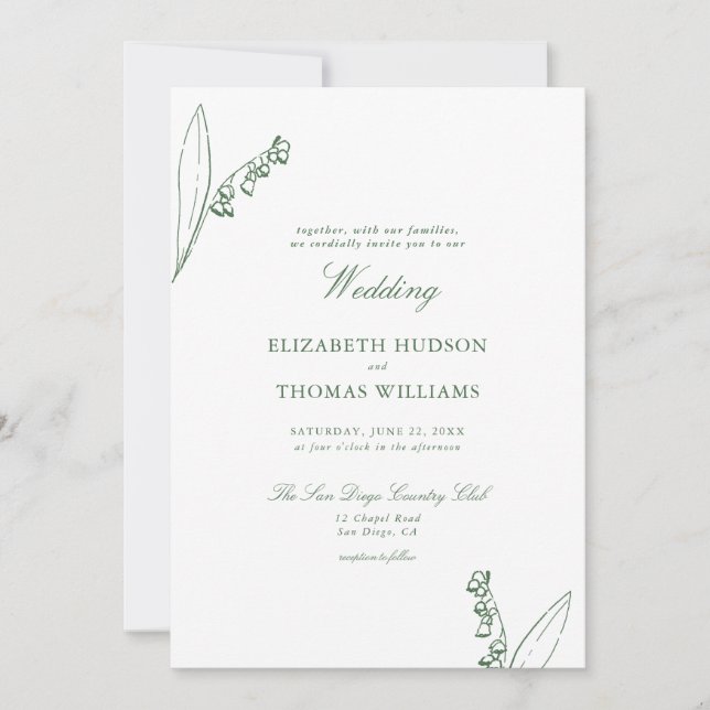 Invitation Lily Valley Floral Croquis Moderne Mariage classiq (Devant)