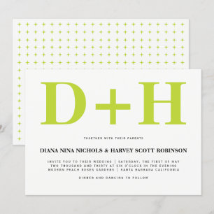 Invitation Lime et initiales blanches mariage de typographie