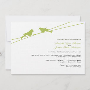 Invitation Lime et Inséparables blancs sur fil