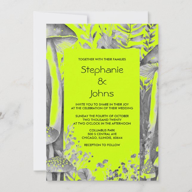 Invitation Lime Green Black Grey Champagne Mariage de bois (Devant)