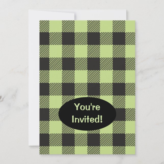 Invitation Lime Green Buffalo noir Chèque Plaid tendance (Devant)