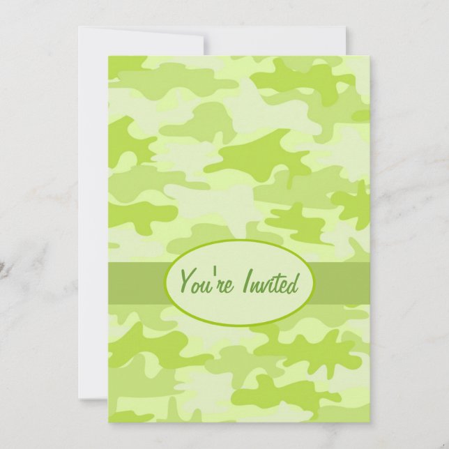 Invitation Lime Green Camo, Fête du Camouflage (Devant)