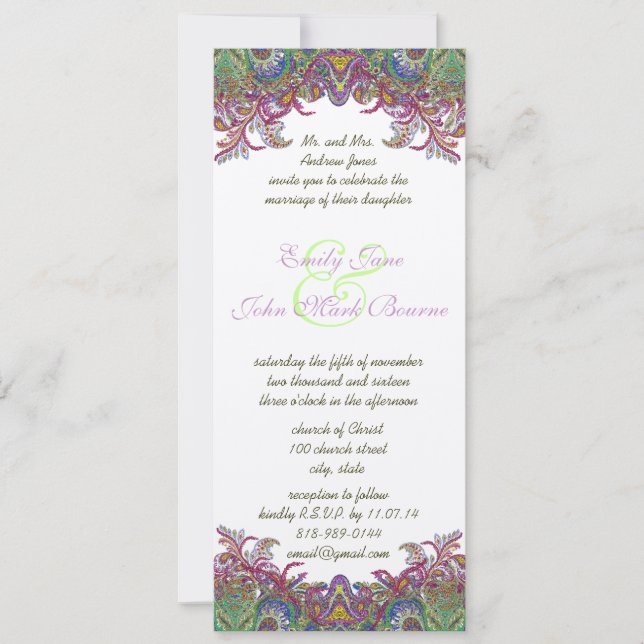 Invitation Lime Green et Raspberry Mariage damassé (Devant)