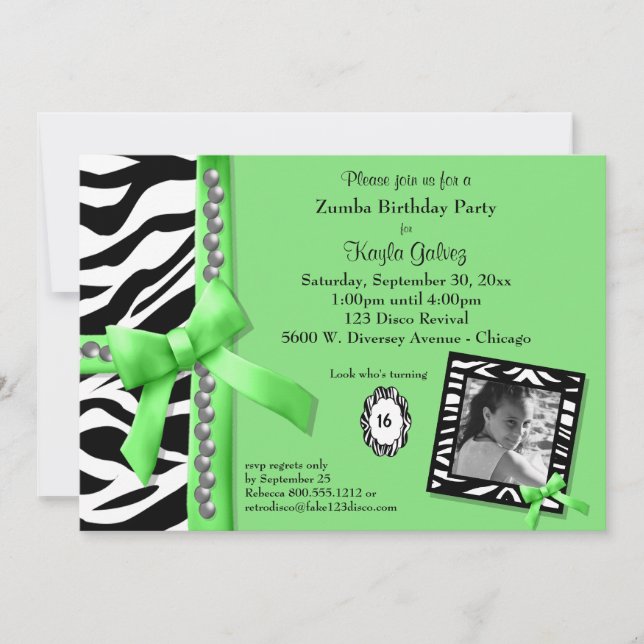 Invitation Lime Green Et Zebra Striped Anniversaire Invitatio (Devant)