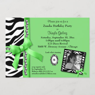 Invitation Lime Green Et Zebra Striped Anniversaire Invitatio