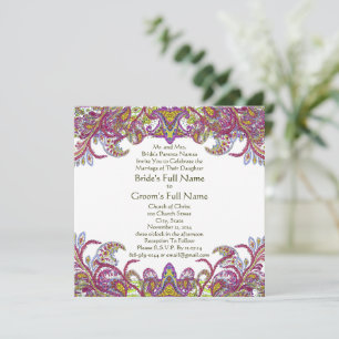 Invitation Lime Green Gold Mariage damassé