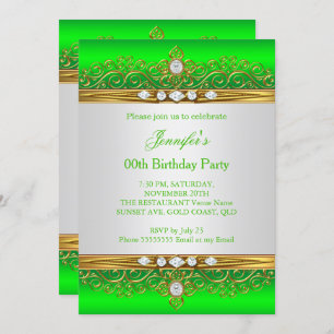 Invitation Lime Green Gold White Diamond Anniversaire