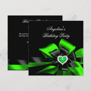 Invitation Lime Green Heart Black Bow Image Anniversaire