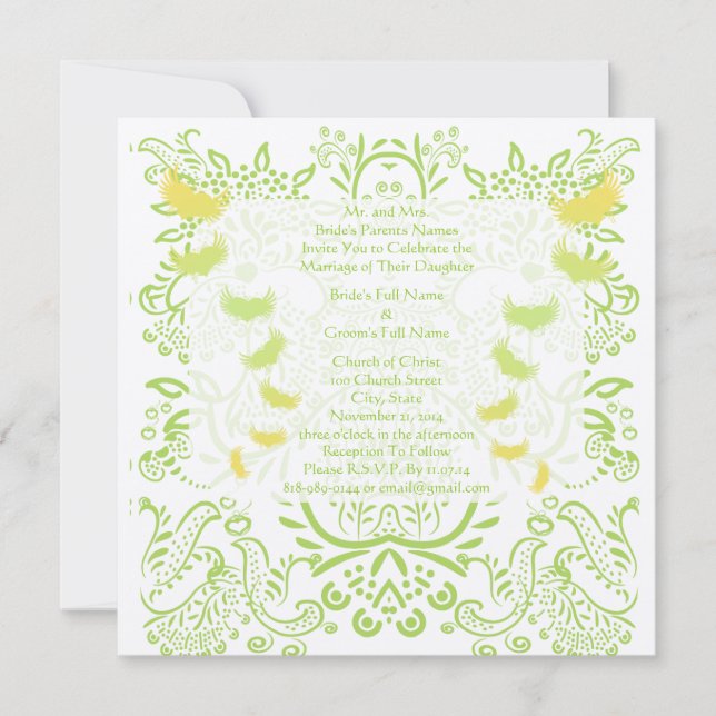 Invitation Lime Green Mariage damassé (Devant)