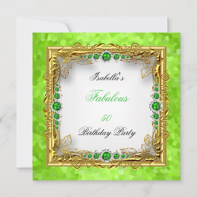 Invitation Lime Green Pearls Gold White Anniversaire (Devant)