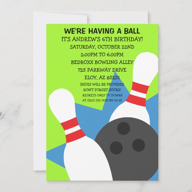 Invitation Lime Green sur l'invitation du Ball Bowling Party (Devant)