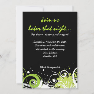 Invitation LIME GREEN SWIRLS & STARS Bat mitzvah Party Card