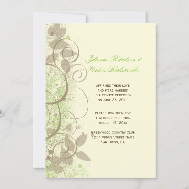 Invitation Lime Green Tan Ivory Spirls Mariage de poste Feuil (Devant)