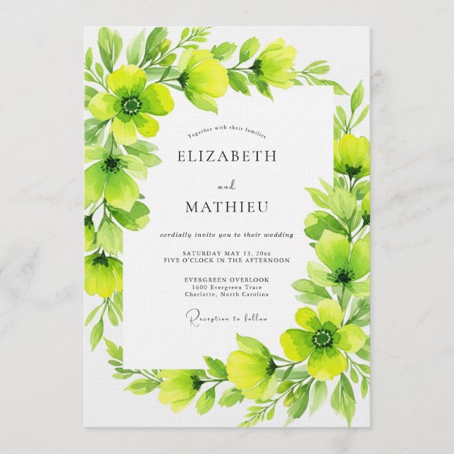 Invitation Lime Green Verdant Flourish Wedding (Devant)