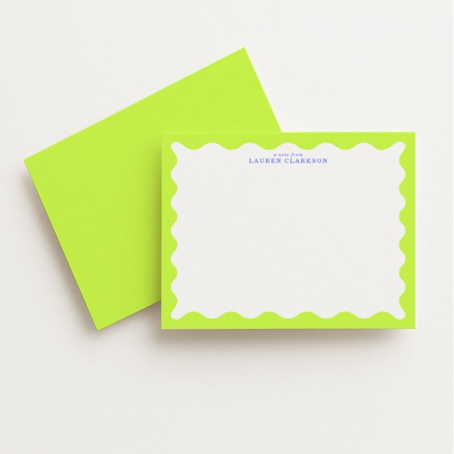 Invitation Lime Green Wavy Frame Note Card with Cobalt Text (Créateur téléchargé)