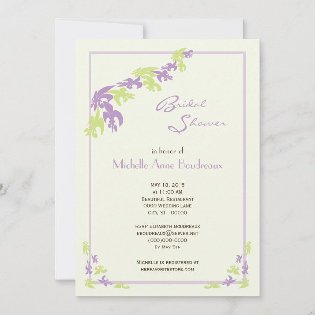 Invitation Lime Lavender Fleur de Lis Fête de l'mariée modern (Devant)
