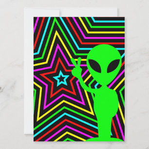 Invitation Lime Rainbow Stars Alien fête d'anniversaire