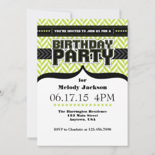 Invitation Lime Vert Blanc Noir Fosse Noir Anniversaire Invit