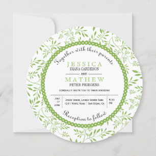 Invitation Lime vert feuille motif mariage fleuri moderne