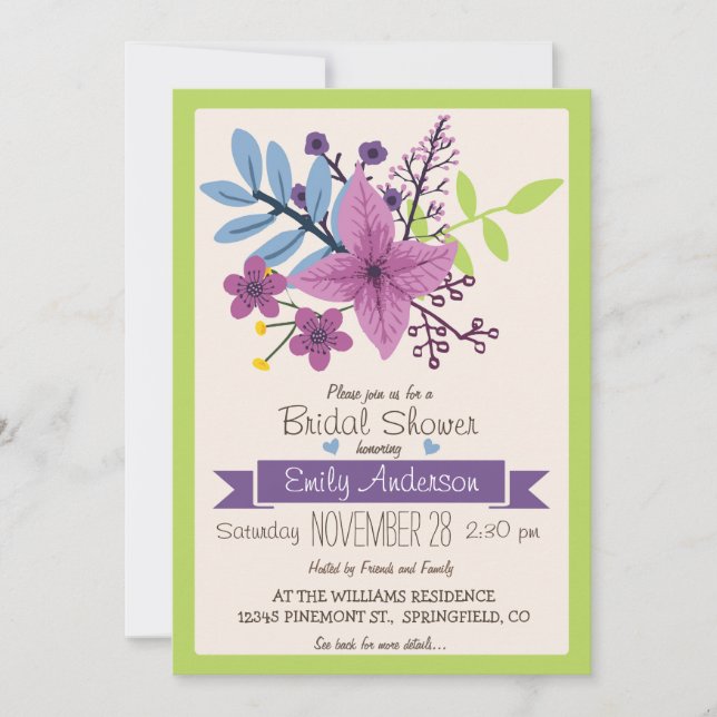 Invitation Lime Vert & Violet Violet Fête des mariées Florale (Devant)