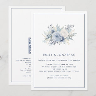Invitation Limite de la ligne de fleurs bleues minimaliste Ma