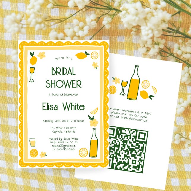Invitation Limoncello Lemonade CUSTOM QR Fête des mariées (Limoncello Lemonade Lemons CUSTOM QR Code Cute Bridal Shower Invitation
)