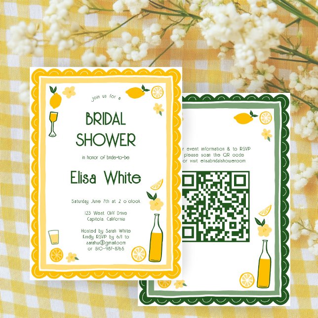 Invitation Limoncello Lemonade CUSTOM QR Fête des mariées (Limoncello Lemonade Lemons CUSTOM QR Code Cute Bridal Shower Invitation
)