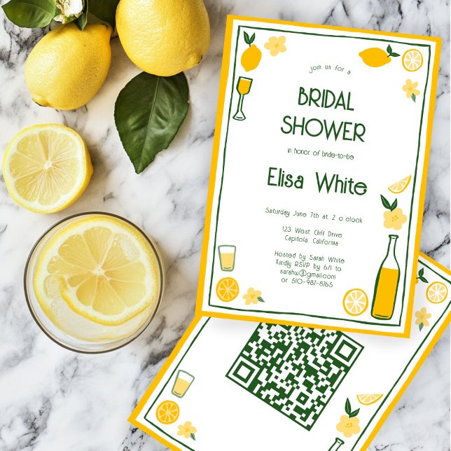 Invitation Limoncello Lemonade CUSTOM QR Fête des mariées (Limoncello Lemonade Lemons CUSTOM QR Code Cute Bridal Shower Invitation
)