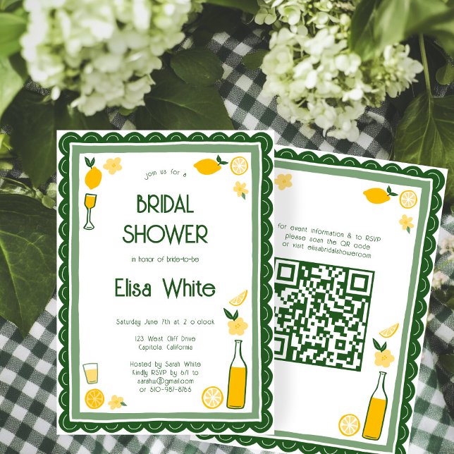 Invitation Limoncello Lemonade CUSTOM QR Fête des mariées (Limoncello Lemonade Lemons CUSTOM QR Code Cute Bridal Shower Invitation
)
