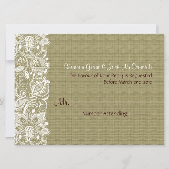 Invitation Lin Beige Naturel Burlap & Dentelle Florale Blanch (Devant)