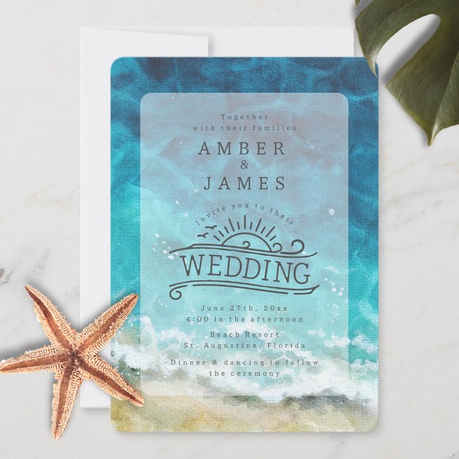 Invitation Line Art Beach Wedding Aquarelle Shore (Créateur téléchargé)