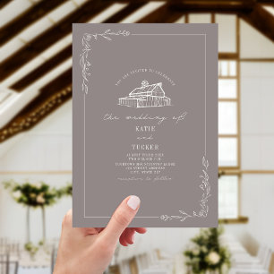 Invitation Line Art Rustique Grange Améthyste Mariage