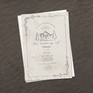 Invitation Line Art Woodland Mountain Mariage