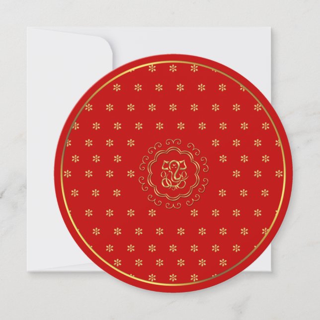 Invitation L'influence indienne Mariage Ganesha en rouge et e (Devant)