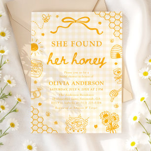 Invitation Linge à carreaux jaune Elle a trouvé sa ruche Baby