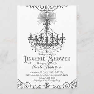 Invitation Linge de corps chic blanc et argenté à nœud blanc 