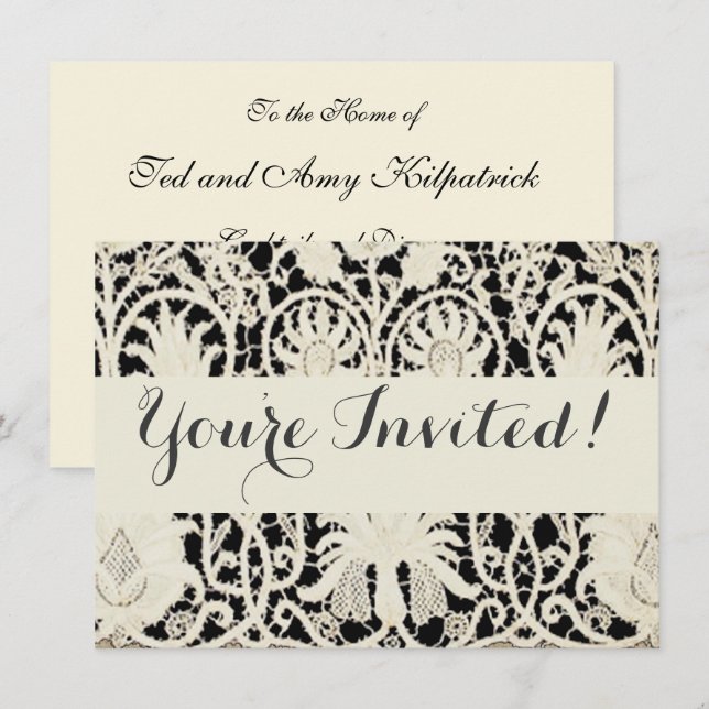 Invitation Linge de dentelle mariage blanc classique jolie (Devant / Derrière)