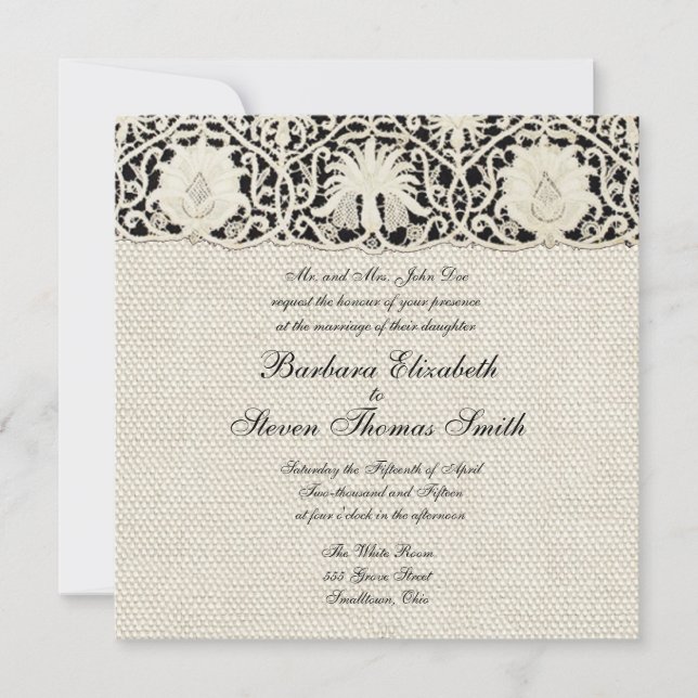 Invitation Linge de dentelle mariage blanc classique jolie (Devant)
