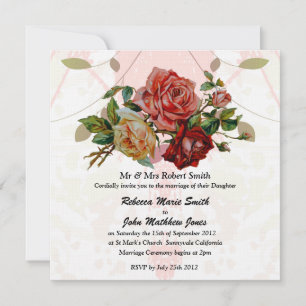 Invitation Linge de lit trois roses mariage