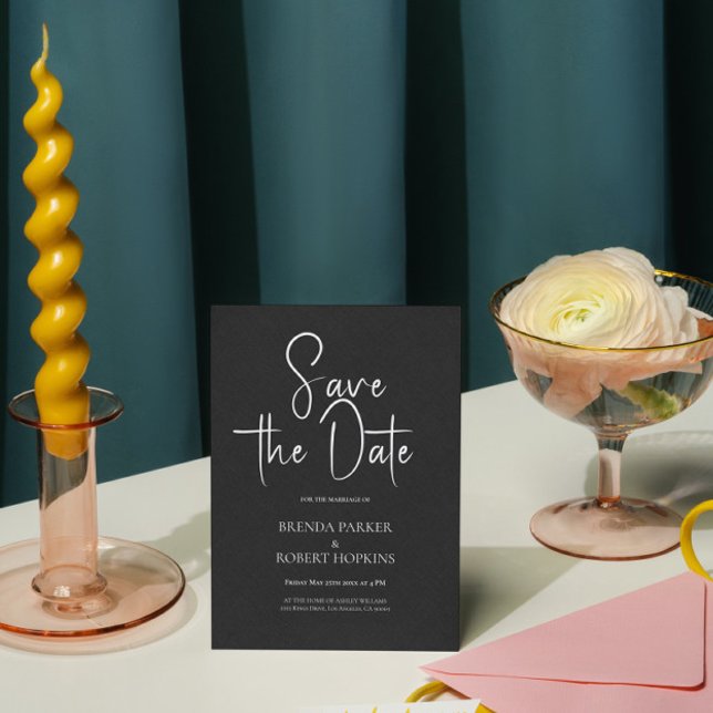 Invitation Linge Noir Simple Script Noir Enregistrer La Date (Créateur téléchargé)