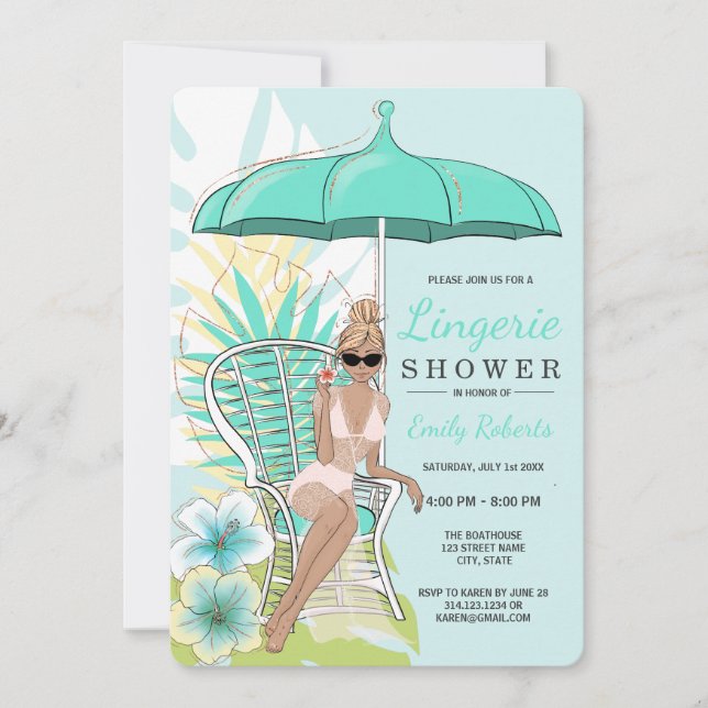 Invitation Lingerie bleue douche blonde mariée (Devant)