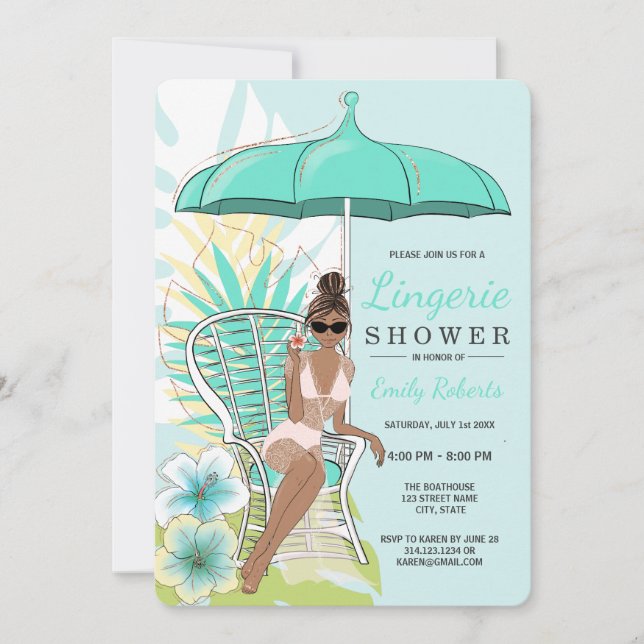 Invitation Lingerie de jardin douche mariée afro-américaine (Devant)