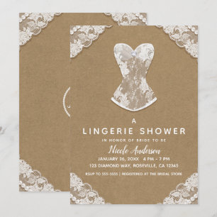 Invitation Lingerie de mariage Kraft Lace & Pearls Baby Showe