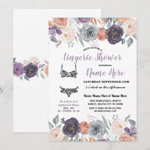 Invitation Lingerie Douche Aquarelle Pêche Pourpre Crème